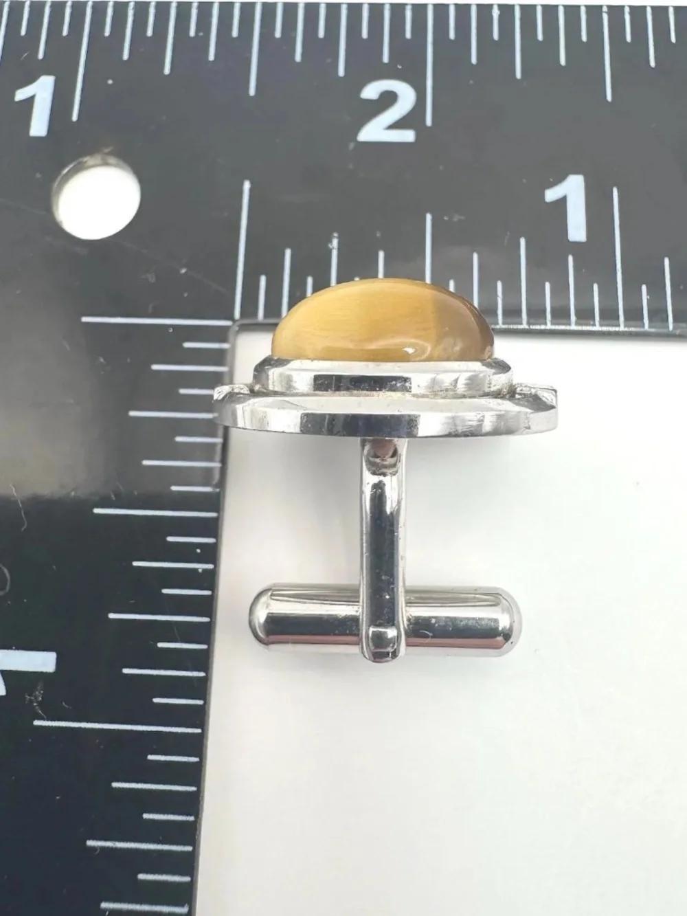 Vintage Sun Eagle Tiger Eye Cufflinks Oval Cabochon Silver Tone Formal Accessory